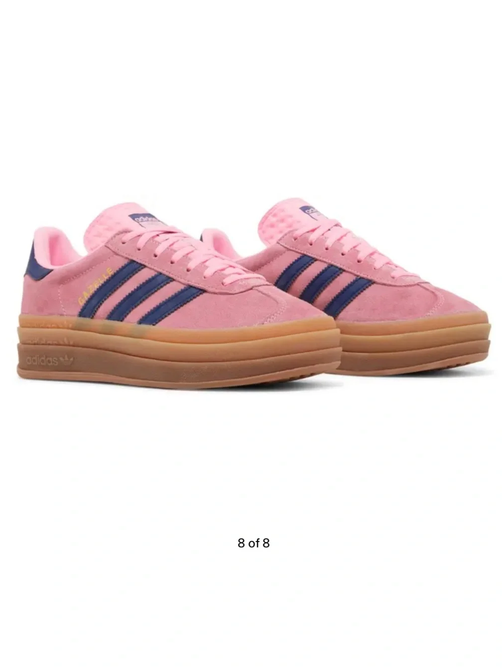 adidas Wmns Gazelle Bold Pink with Navy Stripes and Gum Sole